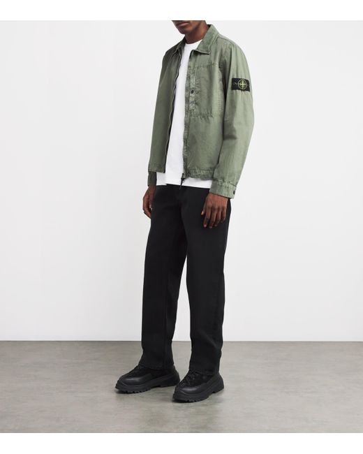 Stone Island Green Denim Compass Logo Overshirt for men