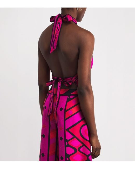 Emilio Pucci Pink Silk Printed Halterneck Top