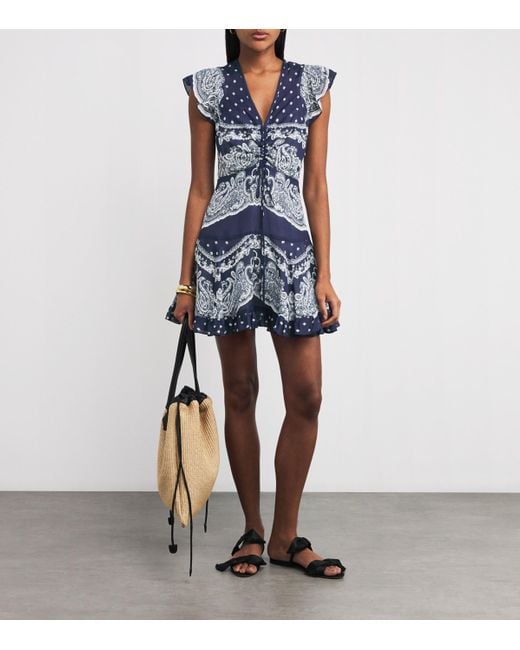 Sandro Blue Satin Bandana Print Mini Dress