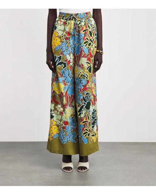 ALÉMAIS White Floral Solstice Wide-Leg Trousers