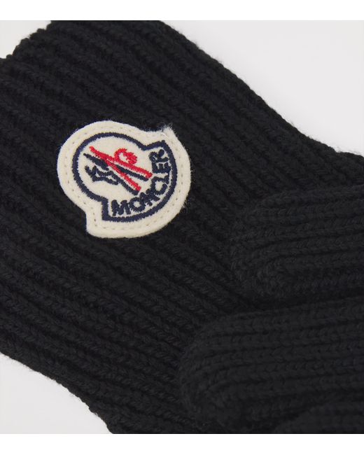 Moncler Black Wool Logo Gloves for men