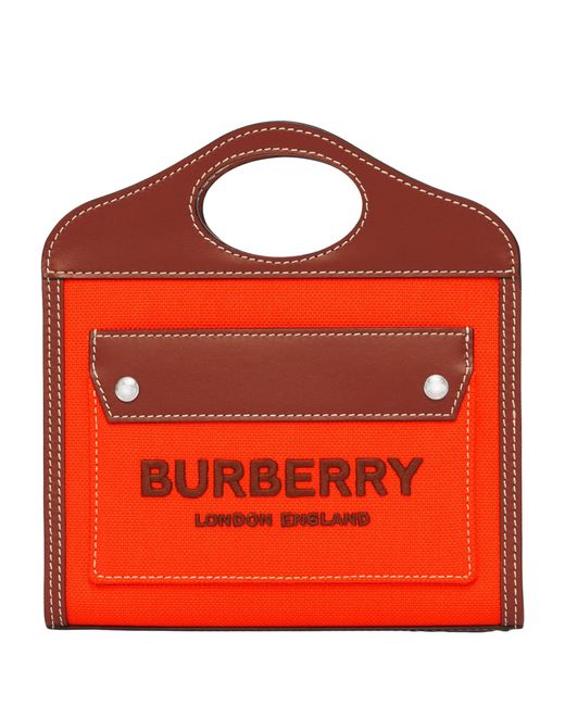 Burberry Orange Micro Canvas Pocket Top-handle Bag