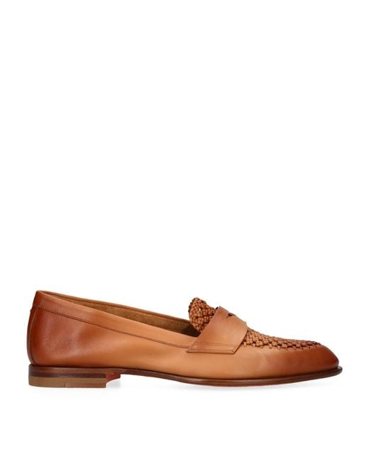 Santoni Brown Leather Luce Loafers