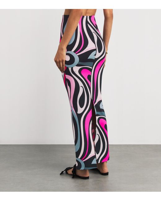 Emilio Pucci White Jersey Marmo Print Maxi Skirt
