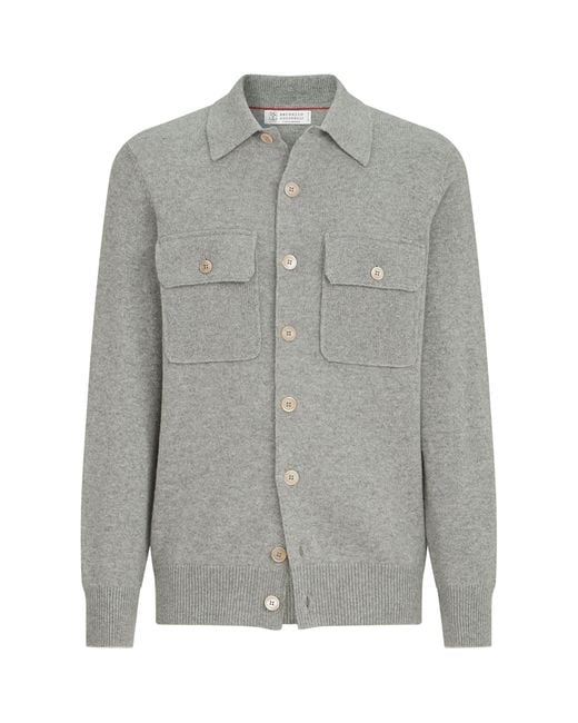Brunello Cucinelli Gray Cashmere Knitted Over Shirt Cardigan for men
