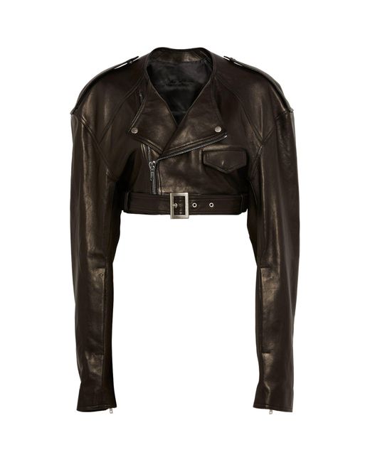 Rick Owens Black Leather Cropped Giacca Jacket