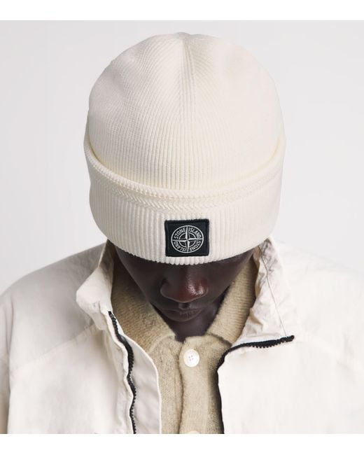 Stone Island Natural Cotton Compass Patch Beanie for men