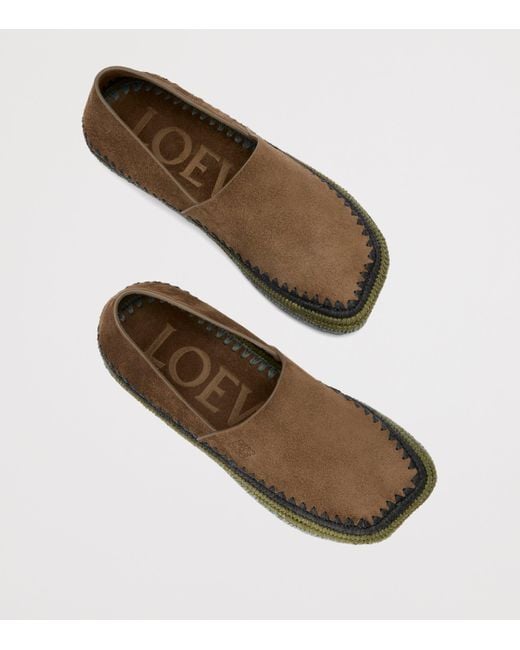 Loewe Green Suede Raffia-Trim Rio Slippers for men