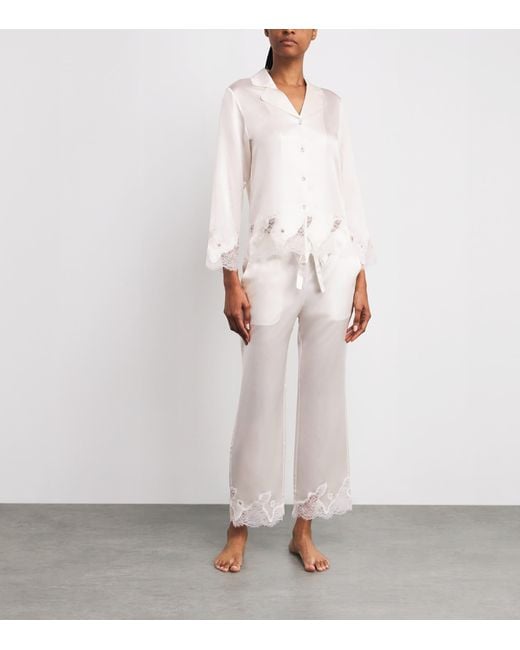 Manitu White Silk Lace-Trim Luella Pyjama Set