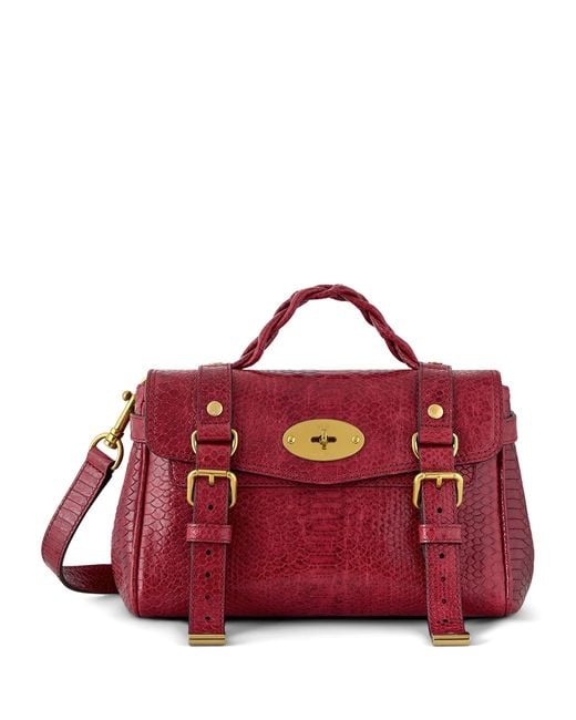Mulberry Red Mini Leather Snake Print Alexa Cross-Body Bag