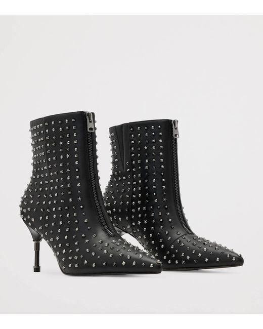 AllSaints Black Leather Stud Heeled Boots 88