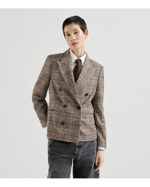 Brunello Cucinelli Brown Alpaca-Blend Check Blazer