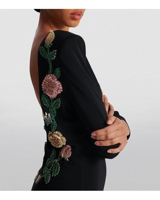 Balmain Black Rose Embroidery Maxi Dress