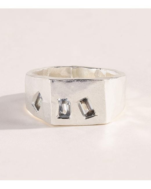 The Ouze Natural Sterling And Aquamarine Tri Signet Ring for men