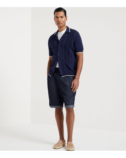 Brunello Cucinelli Blue Garment-dyed Denim Bermuda Shorts for men