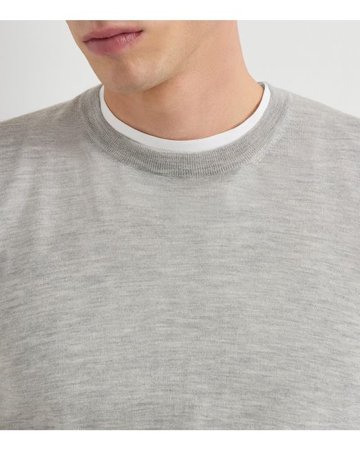 Brunello Cucinelli Gray Cashmere-Silk Crew-Neck Sweater for men