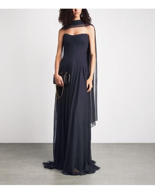 Monique Lhuillier Blue Silk Chiffon Tie-Detail Gown