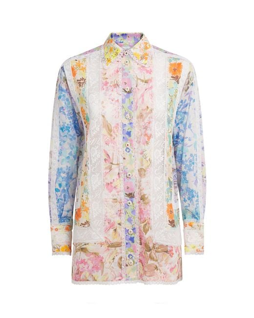 Zimmermann Blue Cotton-Lace Floral Solstice Shirt