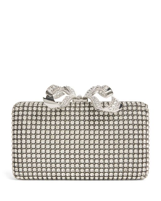 Self-Portrait Gray Crystal-Embellished Box Clutch Bag