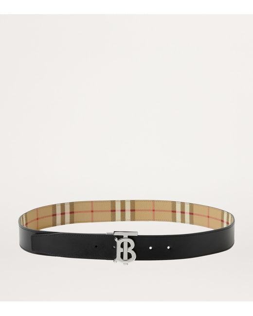 Burberry Natural Leather And Check Reversible Tb Belt for men