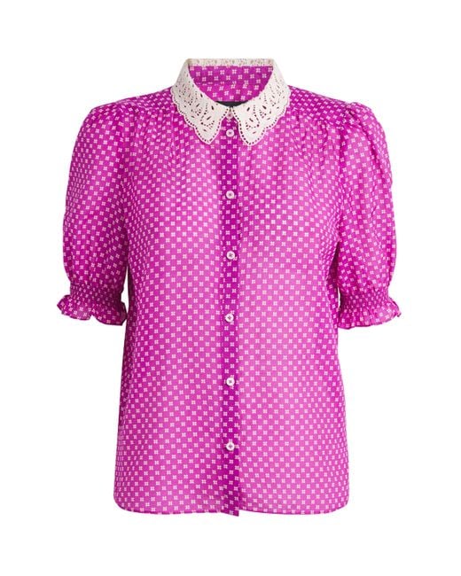 ME+EM Pink Cotton-Silk Crosses Blouse