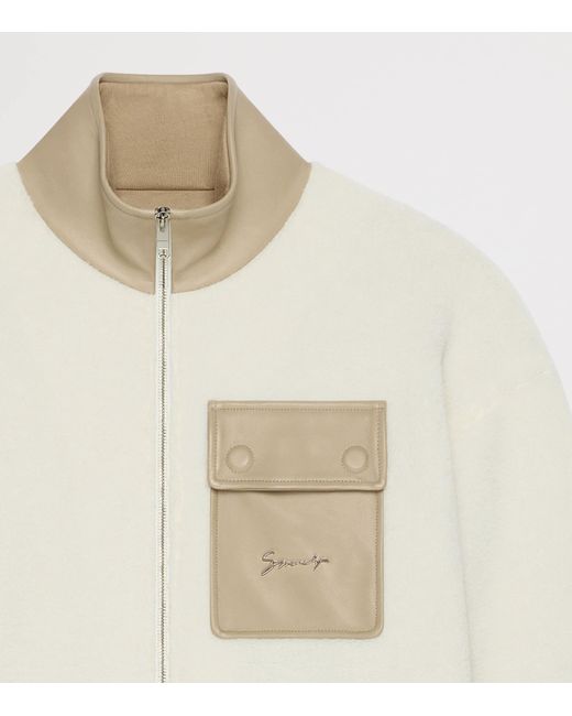 Givenchy White Leather-Trim Fleece Jacket for men