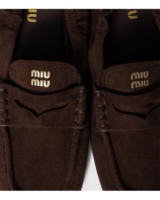 Miu Miu Brown Suede Ruched Loafers