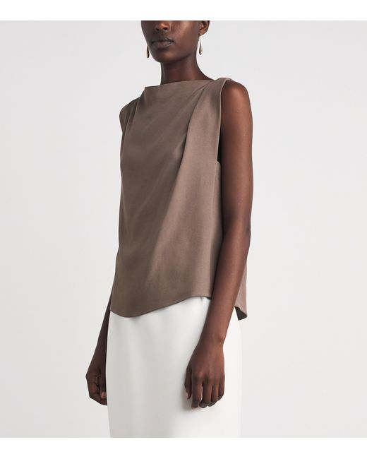 Vince Brown Crepe Draped-Shoulder Top