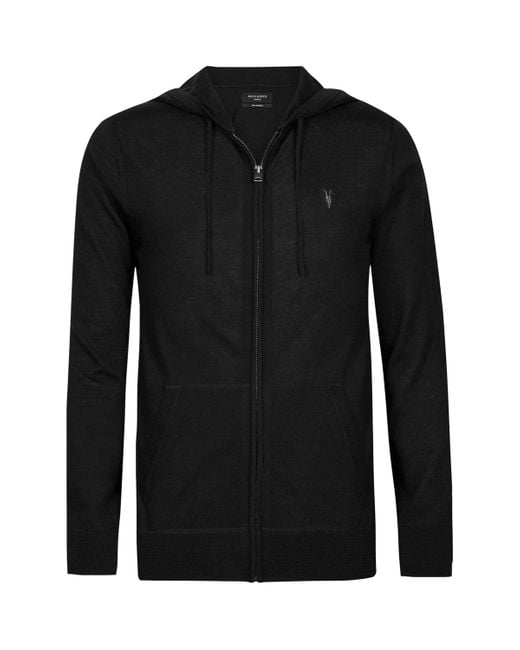 AllSaints Black Merino Wool Mode Hoodie for men