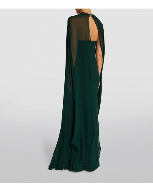 Roland Mouret Green Cape-detail Strapless Gown