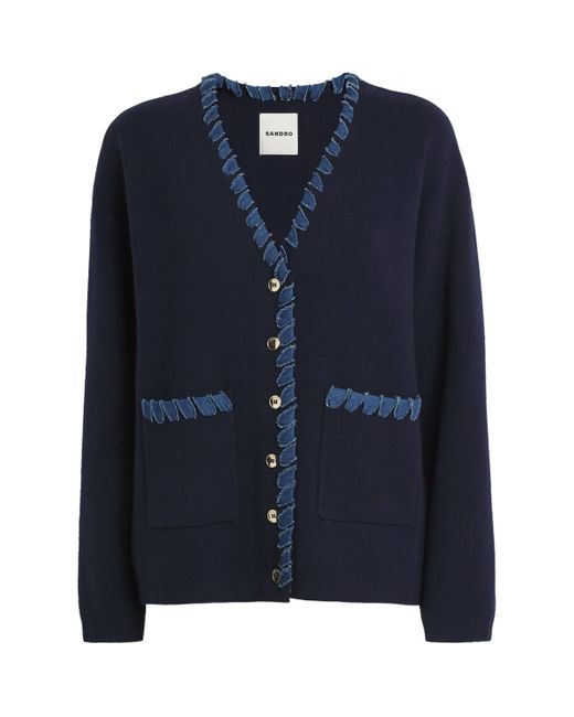 Sandro Blue Denim-Trim Cardigan