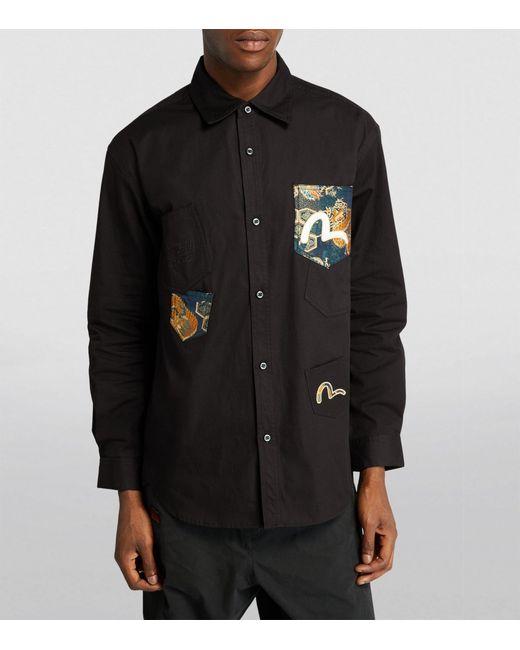 Evisu Black Brocade Pockets Shirt for men