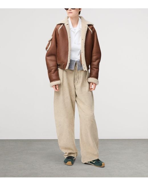 Loewe Brown Lambskin Shearling-Collar Bomber Jacket