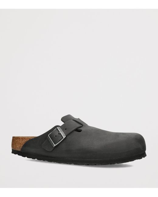 Birkenstock Black Oiled Leather Boston Clogs for men