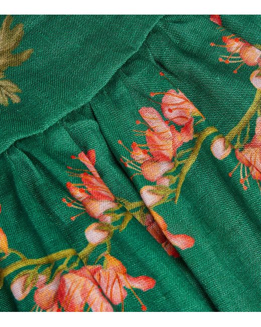 Agua Bendita Green Linen Floral Lima Esmeralda Dress