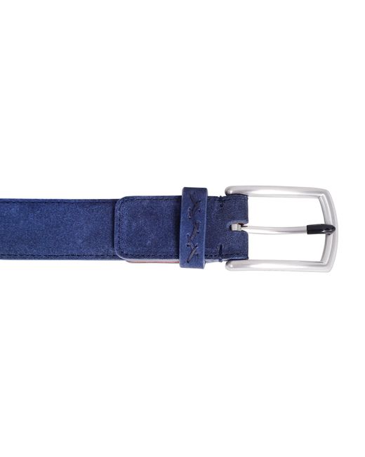 Zegna Blue Suede Triple Stitch Belt for men