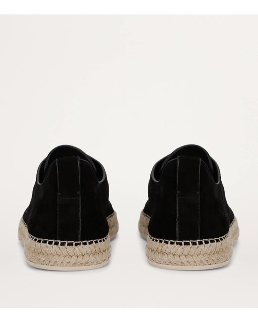 Zegna Black Suede Triple Stitch Espadrilles
