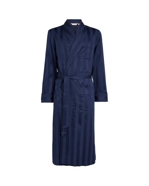 Derek Rose Blue Satin Striped Robe for men