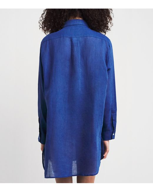 Polo Ralph Lauren Blue Organic Cotton-Linen Boyfriend Shirt