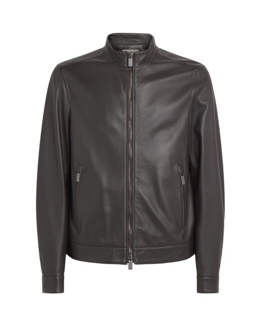 Canali Gray Leather Jacket for men
