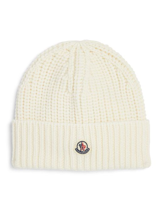 Moncler Natural Wool Logo-patch Beanie