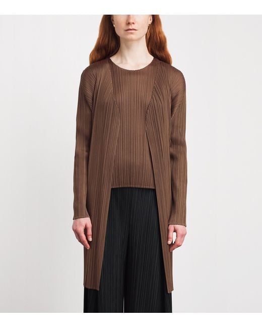 Pleats Please Issey Miyake Brown New Colorful Basics Longline Cardigan