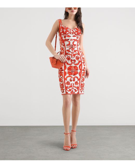 Dolce & Gabbana Red Silk-Blend Majolica Print Mini Dress