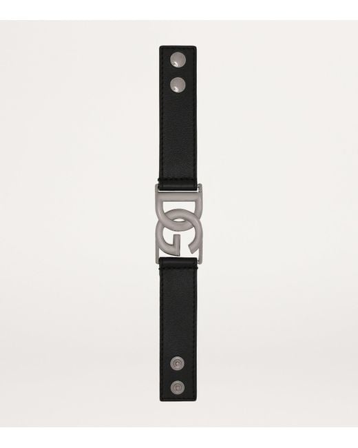 Dolce & Gabbana Black Leather Logo Bracelet for men