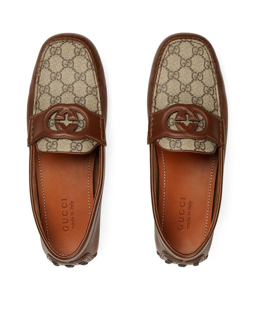 Gucci Brown Leather Interlocking G Driving Shoes for men