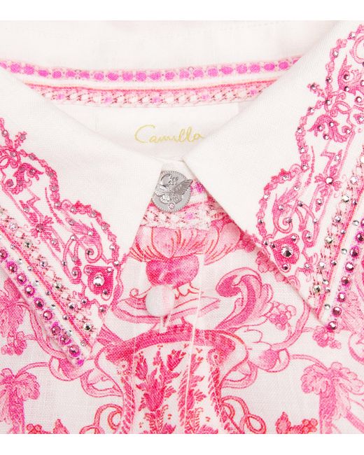 Camilla Pink Linen Printed Shirt Dress