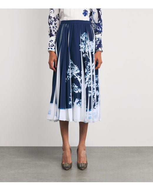 Erdem Blue Crepe Pleated Midi Skirt