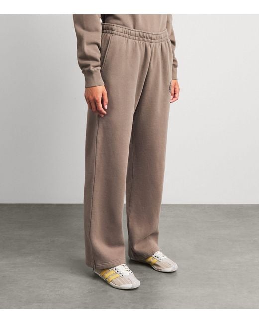 Sporty & Rich Natural Embroidered Crest Wide-Leg Sweatpants