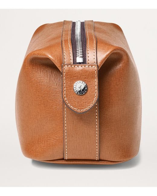 Aspinal Brown Leather Mount Street Wash Bag for men