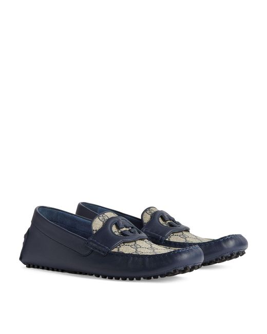 Gucci Blue Interlocking G Driver Loafers for men
